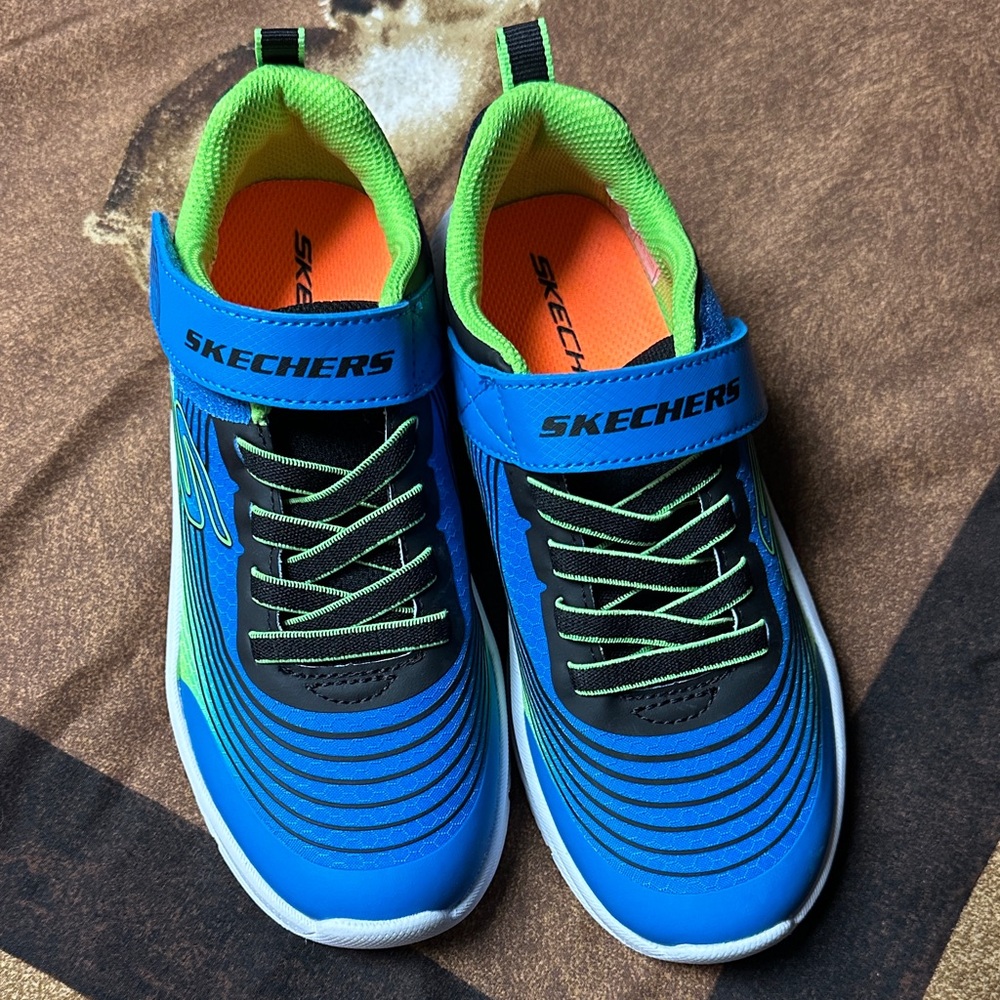 Skechers Kids Blue and Neon Green Sneakers